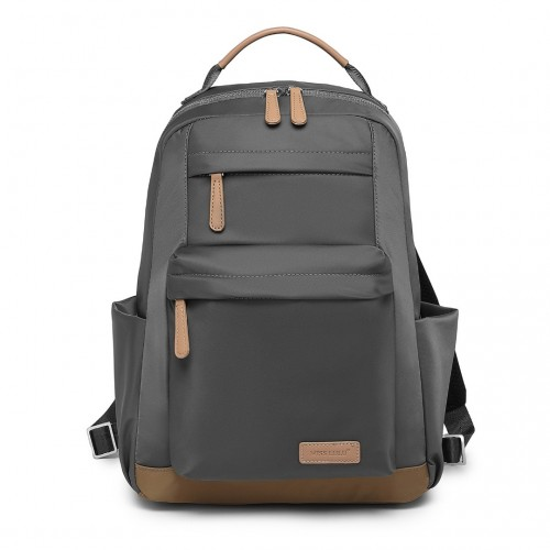 BPM2431 - Miss Lulu Stylish Women’s Backpack with Laptop Sleeve and Multiple Pockets and Trolley Sleeve - Grey And Apricot
