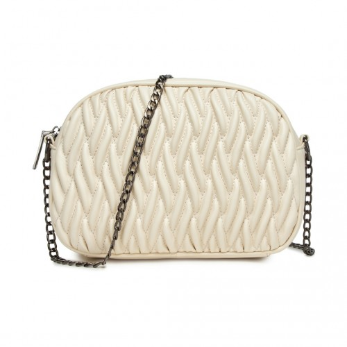 MSM2449 - Miss Lulu Practical Quilted Soft PU Leather Crossbody Shoulder Bag with Chain Strap - Beige