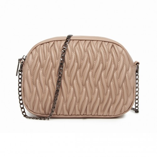 MSM2449 - Miss Lulu Practical Quilted Soft PU Leather Crossbody Shoulder Bag with Chain Strap - Khaki
