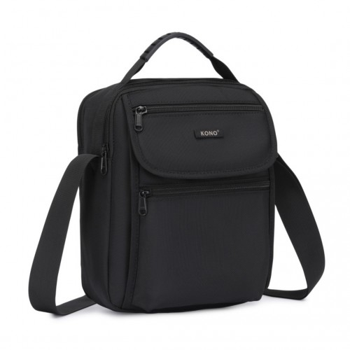 MSK2446 - Kono Durable Men's Crossbody Shoulder Bag with Multiple Pockets - Messenger Bag for Travel, Work, and Daily Use - Black