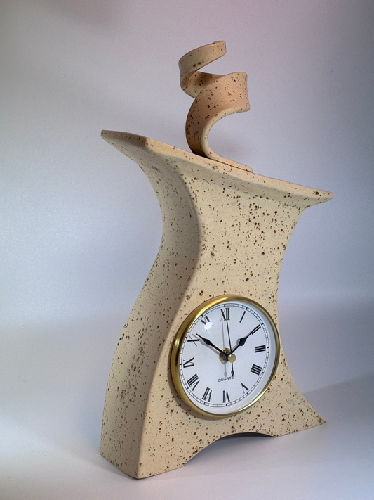Ceramic Mantel Clock with Enclosed Face - Oatmeal Speckle