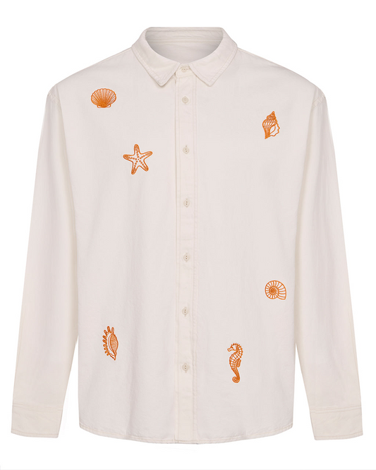 Shell Embroidered Organic Cotton Shirt Ecru
