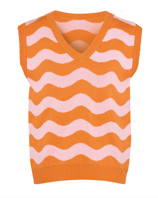 Waves Vest Wool & Cashmere Orange & Pink