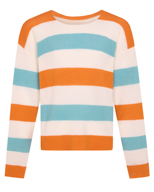 Striped Drop Shoulder Top Orange & Blue