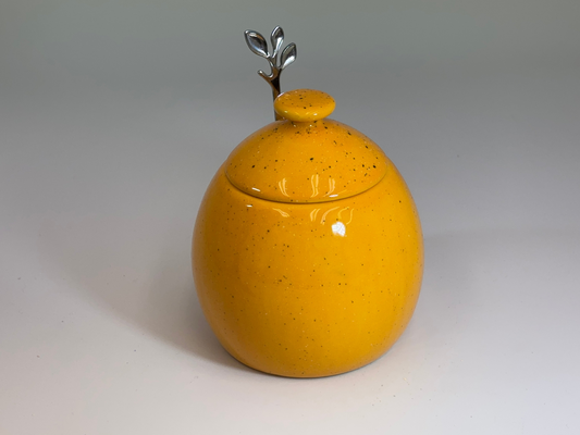 Sugar Bowl with Spoon - Yellow Glaze