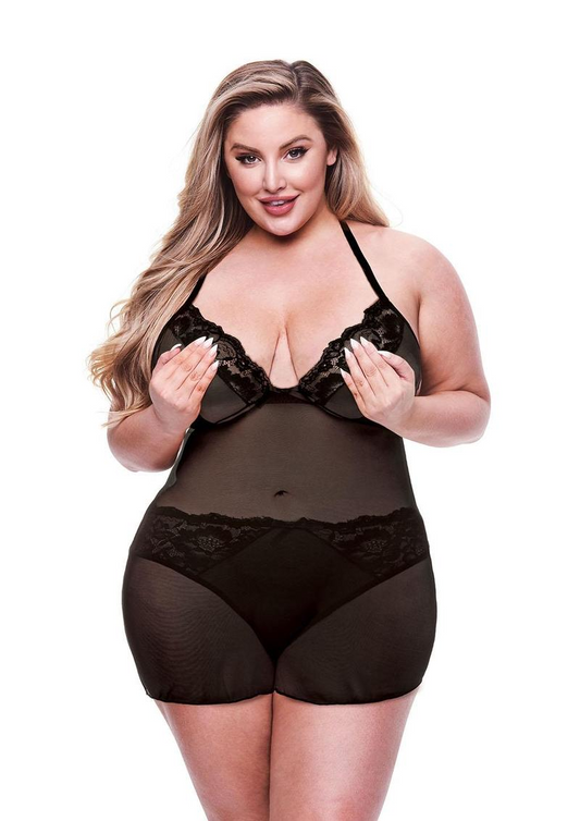 Baci 2 Piece Eco Chemise & Panty Set Black Queen Size
