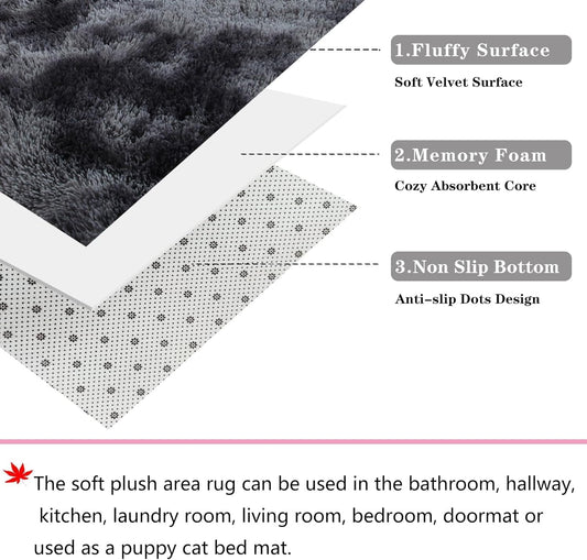 Grey Round Shag Rug 120cm Fluffy Faux Fur Soft Carpet Dark Grey ConCusT