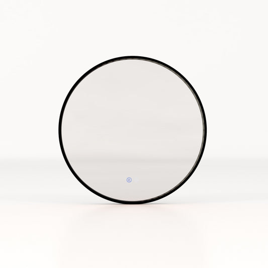 60 CM Round Bathroom Mirror with LED Lights and Anti-Fog Design-Black