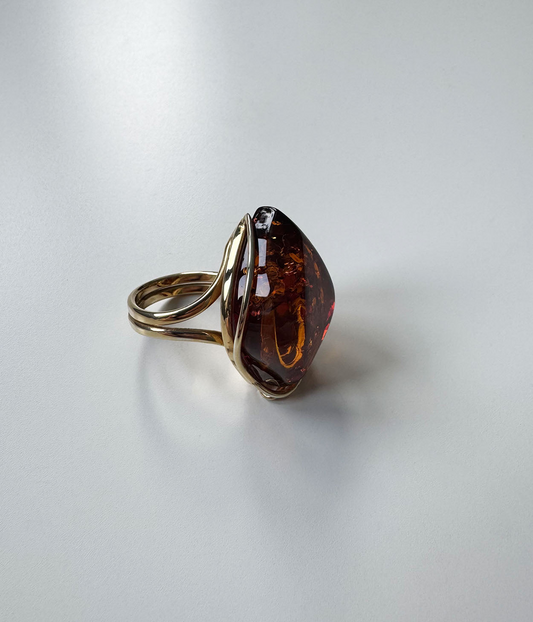 OOAK Maple Rose Amber Adjustable Ring (SIZE N-T)