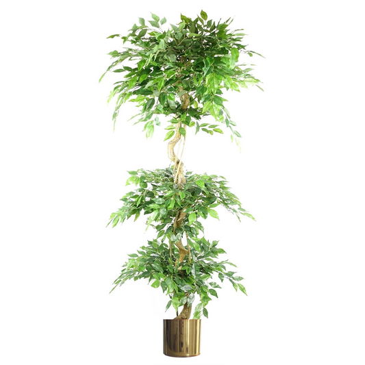 Artificial Ficus Triple Ball Tree 6ft Gold Metal Planter