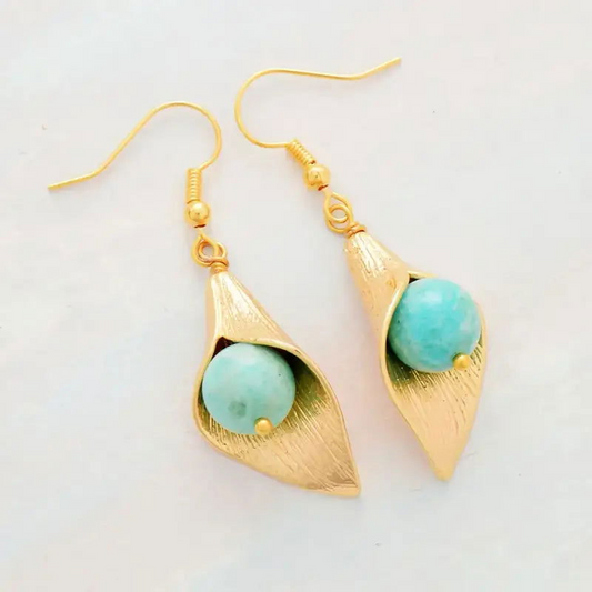 Gold Flower Amazonite Earrings