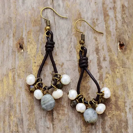 Vintage Pearl Labradorite Earrings
