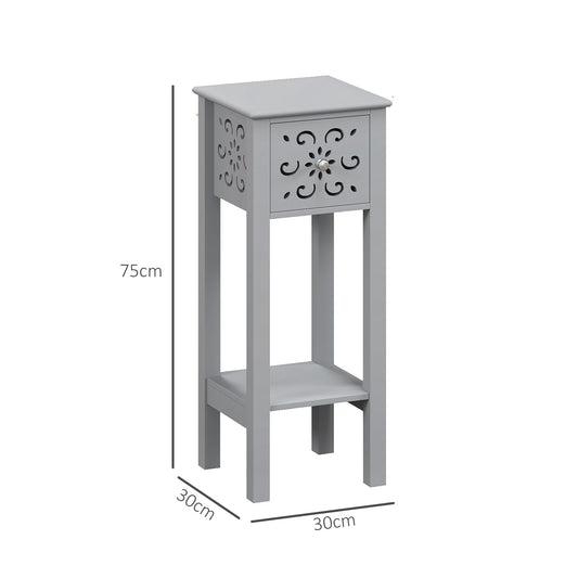 HOMCOM Bedside Table Set, End Table Set with Drawer and Storage Shelf, Grey