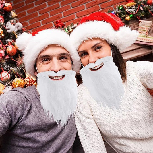 Santa Claus Handlebar Mustache White Fake Beard