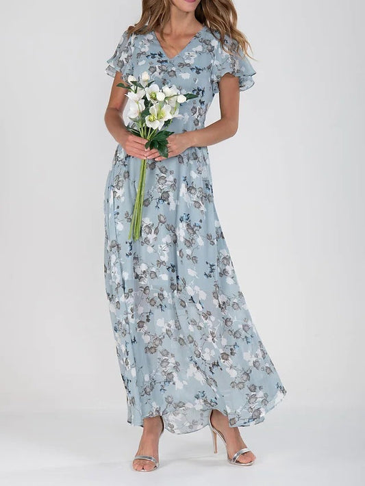 Flowers Print Short Sleeve Dress Summer Fashion Ruffle Beach Dresses Women's Clothing