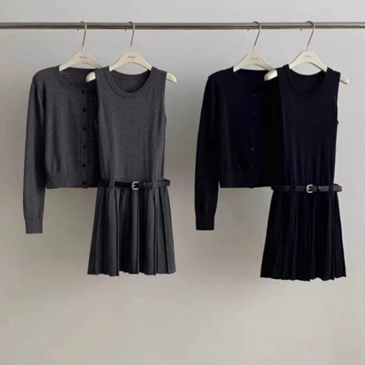 Age-reducing Vest Skirt Long-sleeved Cardigan Knitted Two-piece