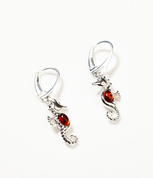 Amber Seahorse Drop Earrings