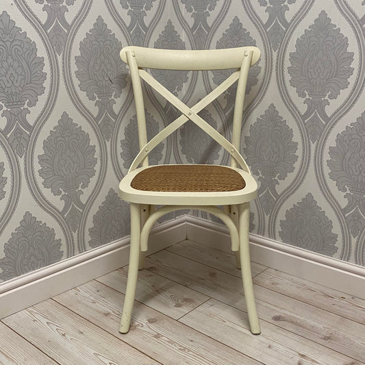 Modern & Stylish Hand Finished Cross Back Oak Wooden Cafe Chair - Exclusive Rattan Seat Office Furniture for Home, Dining, Cafe, and Office (Cream)
