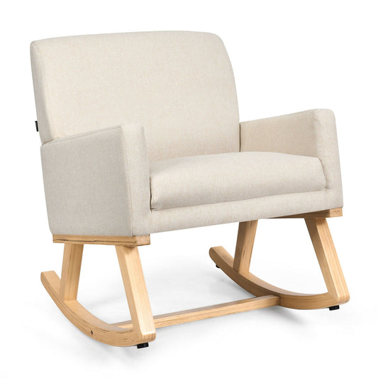 Fabric Upholstered Recliner Rocking Chair Armchair Lounge Sofa Seat Relax Rocker-Beige