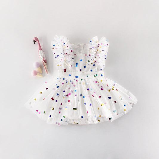Summer Girls Baby Hundred Days Clothes Hot Printing Mesh Cotton Triangle Romper