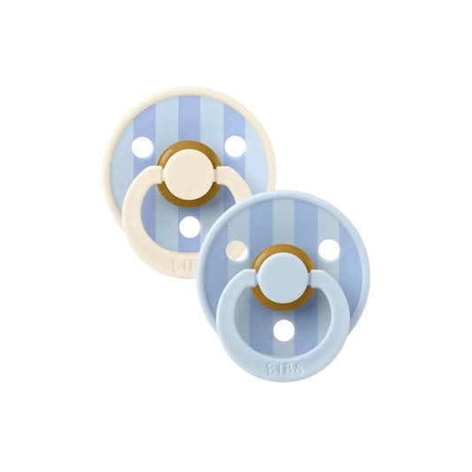 BIBS Block Latex Soothers 6+ months Pack of 2 - Baby Blue & Dusty Blue