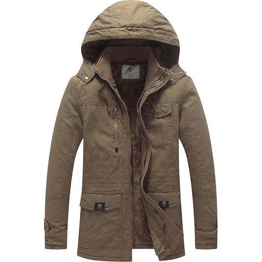 Men's Thickened Fleece Parka Jacket With Removable Hood Size S Insulated