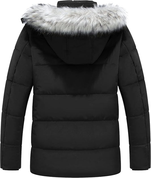 Mens Winter Parka Jacket Puffer Coat Thick Cotton Hooded Black, Size L
