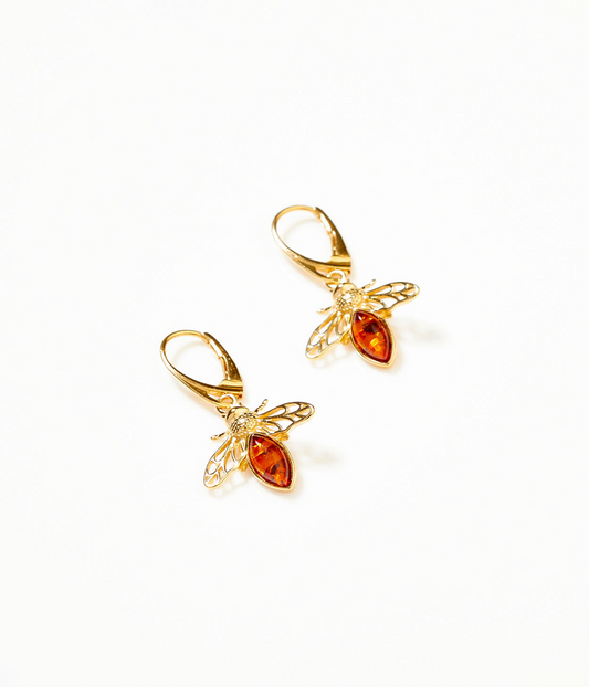 Gold Amber Bee Earrings