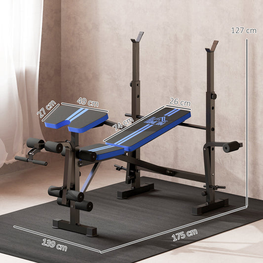 HOMCOM Adjustable Weight Bench with Leg Developer Barbell Rack for Weight Lifting and Strength Training Multifunctional Workout Station for Home Gym Fitness, Blue
