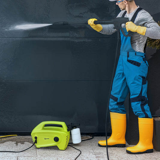 Outsunny 1600W High Pressure Washer, 130 Bar Pressure, 390 L/h Flow, Portable Power Washer Jet Wash Cleaner with Adjustable Nozzle, 6M Hose, Handle for Home Patio Car Driveway, Green