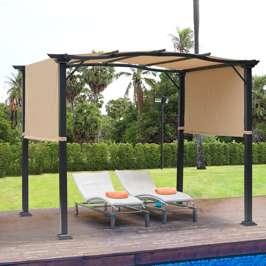 Retractable Pergola Garden Gazebo 3x2.45x2.3m, Khaki
