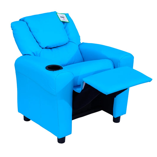 HOMCOM Kids Recliner Chair, PU Leather with Adjustable Backrest, Footrest, Padded Headrest, Blue
