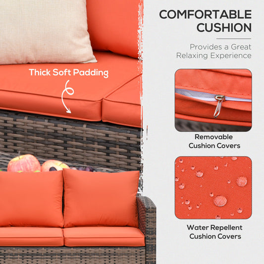 Outsunny 6 PCS Patio Rattan Sofa Set Conversation Furniture Orange