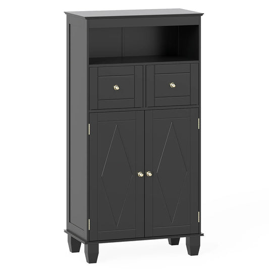 Bathroom Floor Storage Cabinet with Doors and Shelves-Black