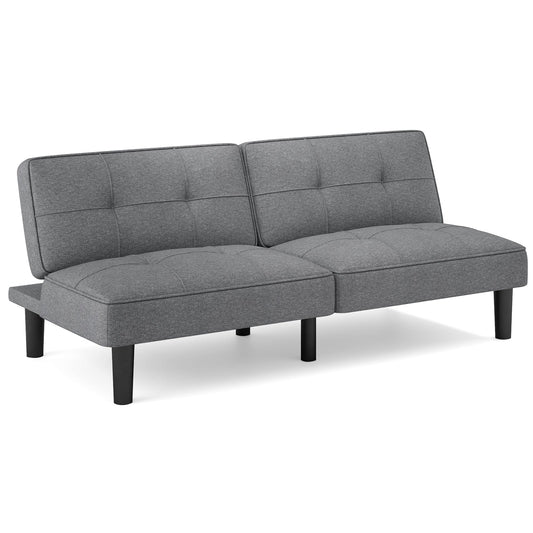 Convertible Folding Futon Sofa Bed with 6-Position Adjustable Backrest and Thick Cushion-Grey