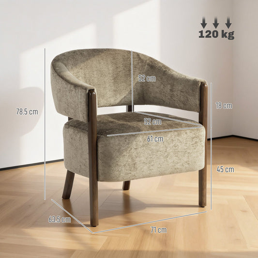HOMCOM Accent Chair, Upholstered Tub Chair with Solid Wood Frame and Legs, Light Brown