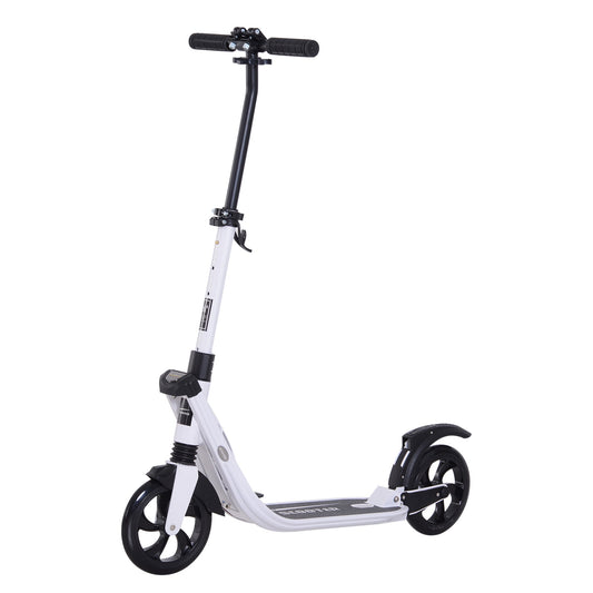 HOMCOM Folding Kick Scooter Teens Adult Ride On Adjustable 2 Big Wheels White