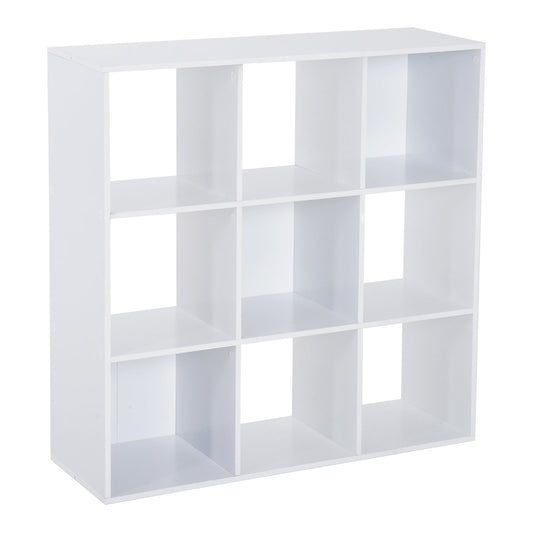 HOMCOM Wooden 9 Cube Storage Cabinet Unit 3 Tier Bookcase Shelves Organiser Rack Display - White