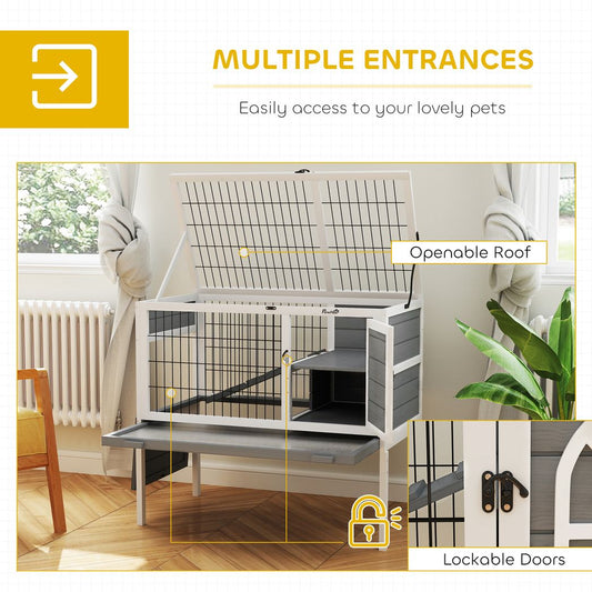 PawHut Wooden Rabbit Hutch, Small Animal House w/ Removable Tray, Openable Roof