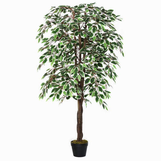 Outsunny 160cm/5.2FT Artificial Ficus Silk Tree with Nursery Pot, Decorative Fake Plant, for Indoor Outdoor Décor