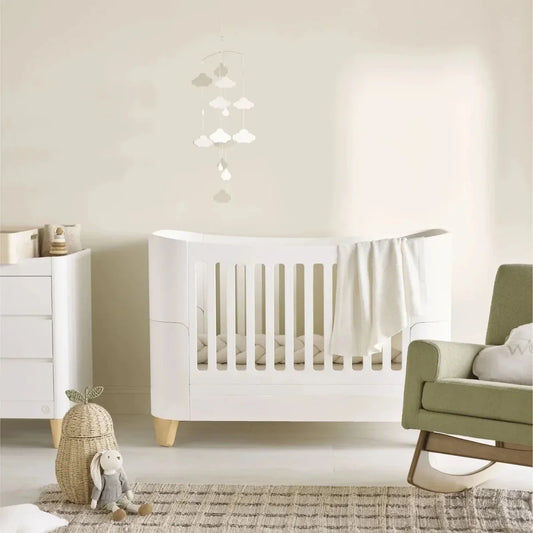 Gaia Baby Serena Cot Bed and Bedside Crib Set - White/Natural