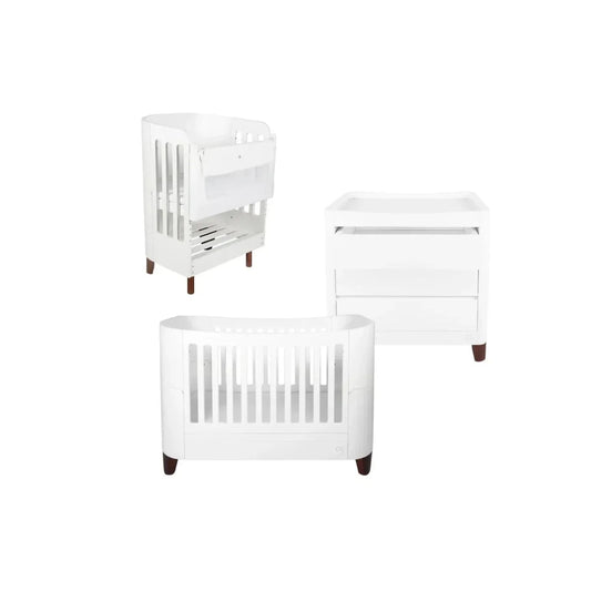Gaia Baby Serena Cot Bed and Bedside Crib Set - White/Walnut