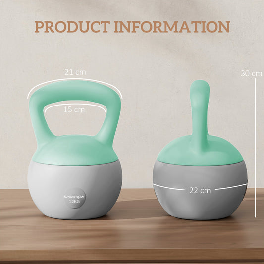 SPORTNOW 12KG Soft Kettlebell, Kettlebell with Non-Slip Handle for Home Gym, Weight Lifting, Strength Training, Green/Grey