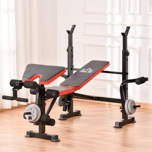 HOMCOM Adjustable Weight Bench with Leg Developer Barbell Rack for Weight Lifting and Strength Training Multifunctional Workout Station for Home Gym Fitness