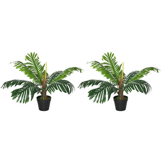 Outsunny 2 Pack 60cm Artificial Palm Tree Decorative Plant with Nursery Pot, Fake Tropical Tree for Indoor Outdoor D\'c3\'a9cor