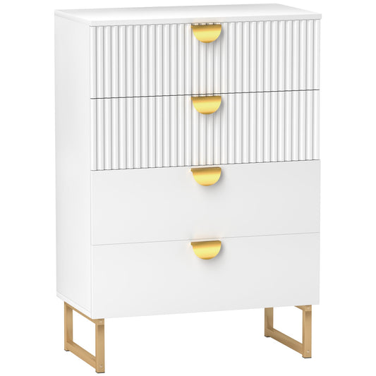 HOMCOM Chest of Drawers with 4 Drawers, Modern Dresser for Bedroom, White