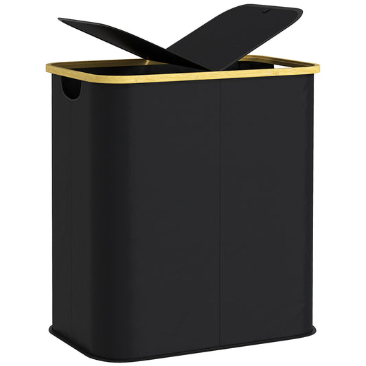 HOMCOM 80L Collapsible Laundry Hamper, Washing Basket for Bathroom, Black