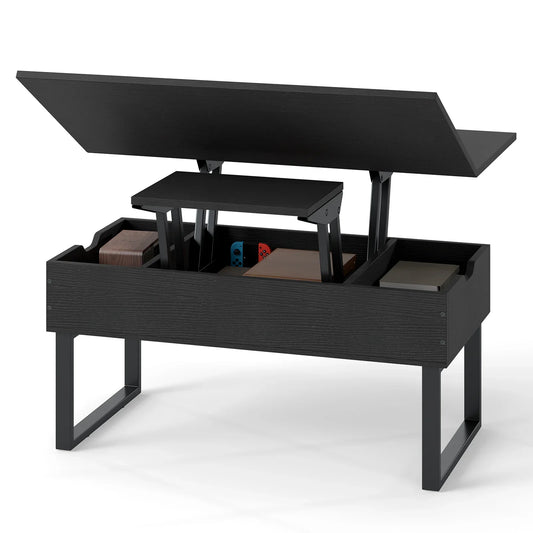 Lift Top Coffee Table 3-in-1 Convertible Coffee Table with 3 Storage Compartments-Black