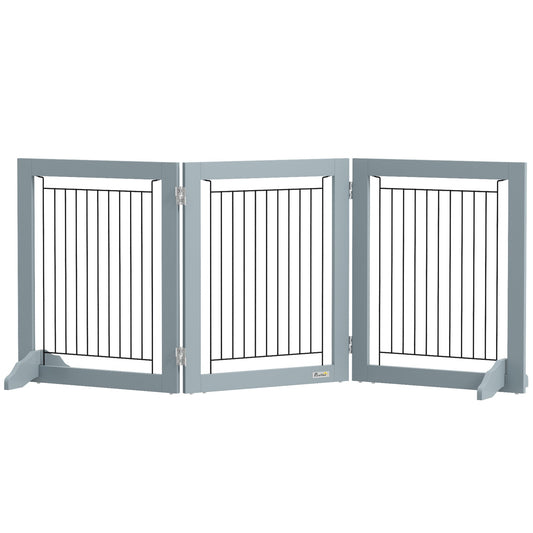 PawHut Foldable Wooden Pet Gate w/ 3 Panels 2 Support Feet for Small Dogs