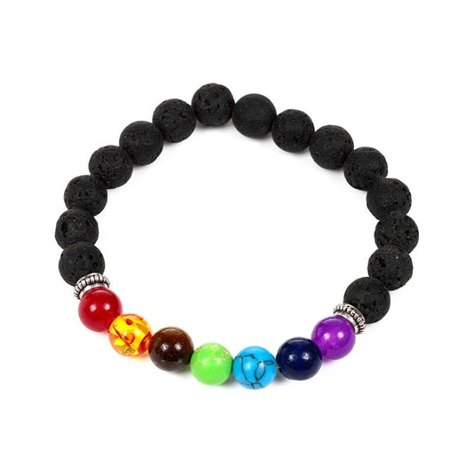 Chakra Lava Rock Round Bead & Gemstone Beaded Bracelet